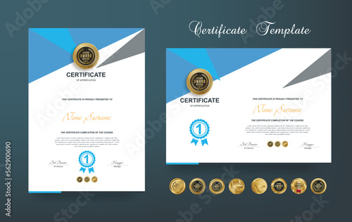 Certificate of appreciation or Award diploma template design and vector golden Luxury premium badges