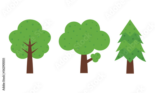 Flat collection of tree vector illustration design on white background. icon set. green tree
