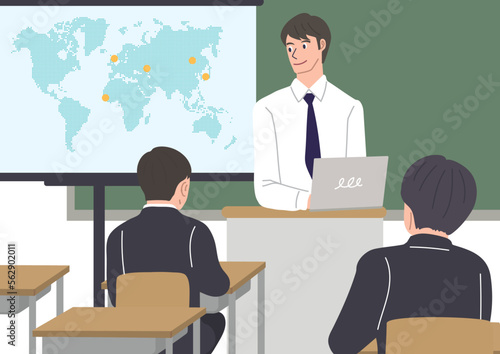 授業をする先生と生徒のイラスト
