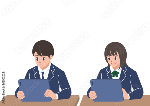 ICT教育　タブレットを使う生徒のイラスト
