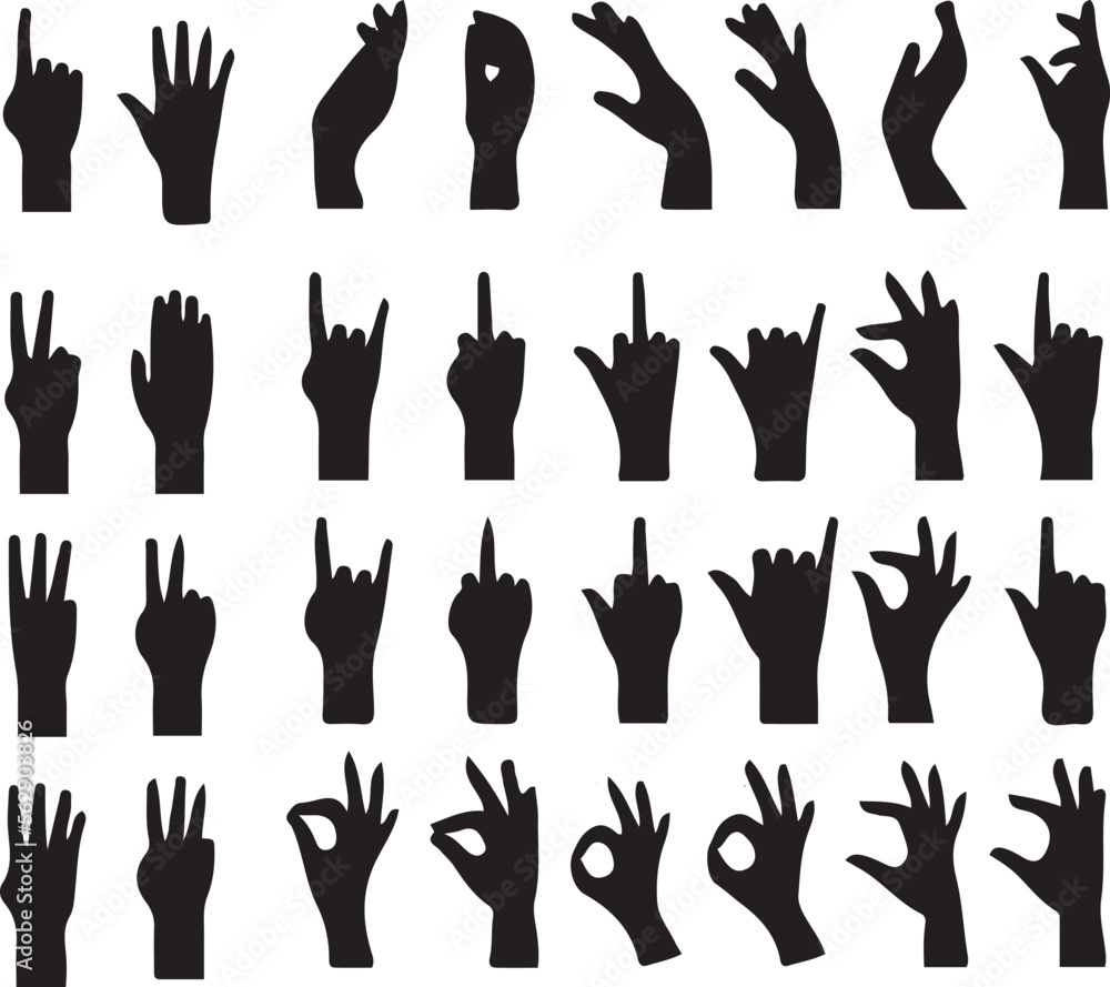 set of silhouettes of human fingers, Collection of hands for decorative backgrounds set of silhouettes of human fingers, Collection of hands for decorative backgrounds