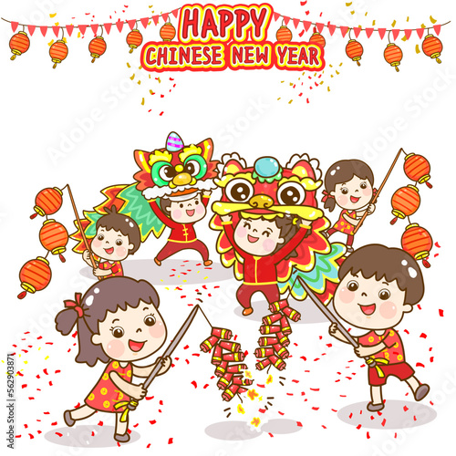 cartoon family for chinese new year.