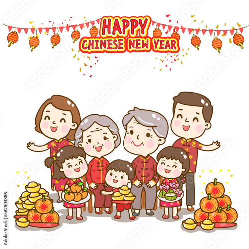 cartoon family for chinese new year.