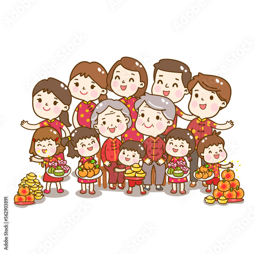cartoon family for chinese new year.