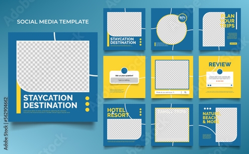 social media template banner travel and vacation service promotion. fully editable instagram and facebook square post frame puzzle organic sale poster