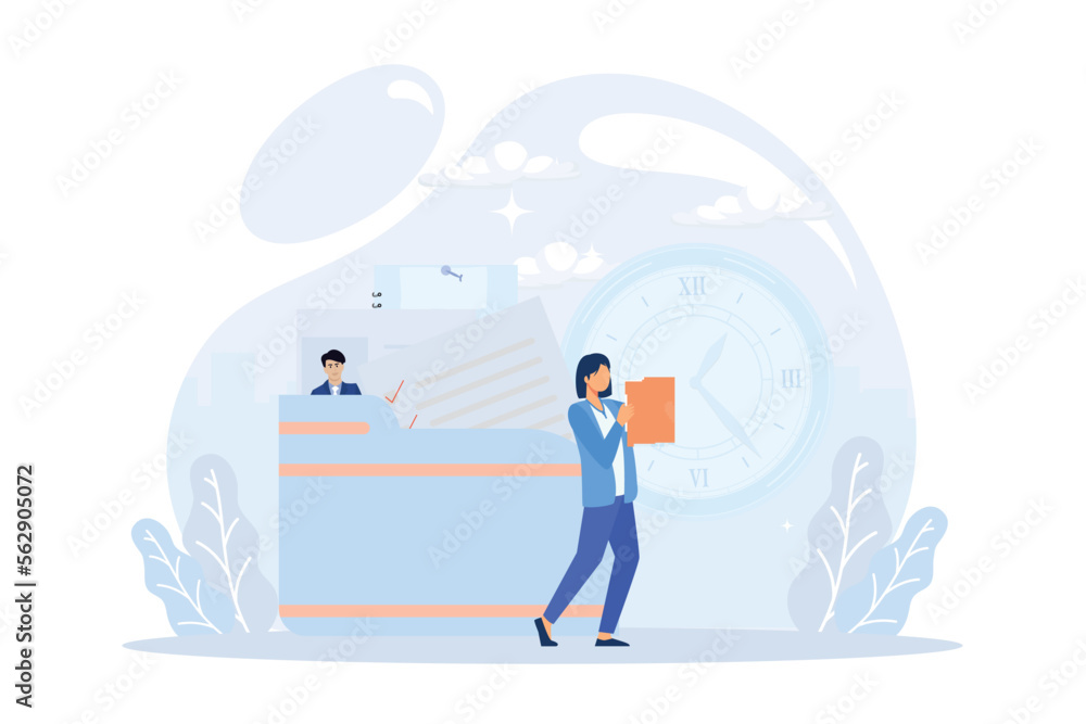 Schedule management illustration. Characters planning and organizing work tasks, making calendar appointments and to do list. Business and organization concept. Flat vector modern illustration 