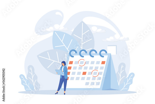 Schedule management illustration. Characters planning and organizing work tasks, making calendar appointments and to do list. Business and organization concept. Flat vector modern illustration 