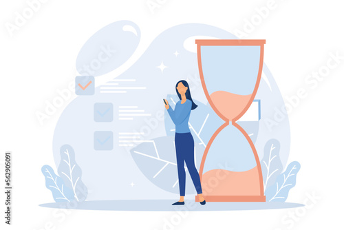 Business management illustration. Characters planning schedule, managing to do tasks and time. Time management and schedule organization concept. Flat vector modern illustration 