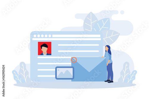 Email Marketing Scenes. People Characters Using Online Postbox and Sending Advertising Mails. Woman and Man Holding Envelopes and Reading Letters. Flat vector modern illustration 