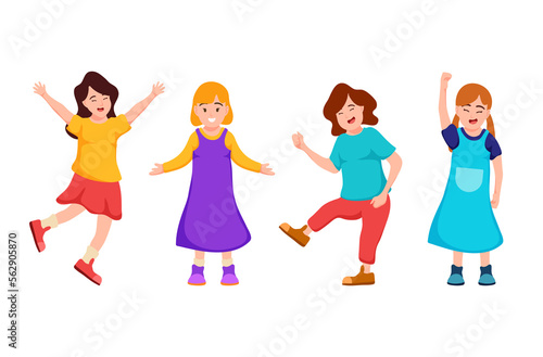 Little girlss in cartoon character,wearing colorful costume,acting different emotion,