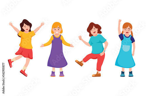 Little girlss in cartoon character,wearing colorful costume,acting different emotion,