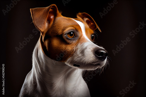 Portrait of a jack russel terrier dog on a black background. generative ai © Julian