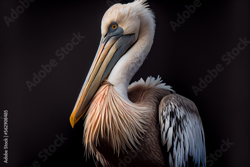 Portrait of a pelican on a black background. generative ai photo