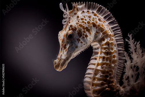 Portrait of a seahorse on a black background. generative ai