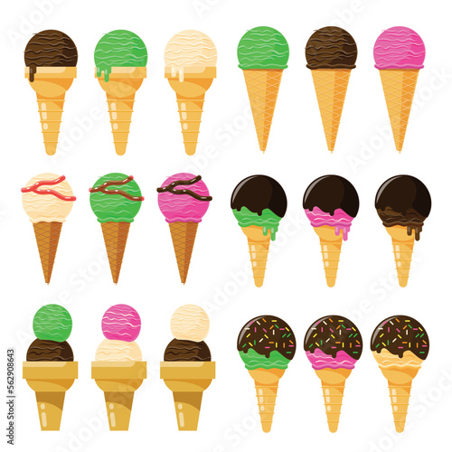 set of ice cream cone isolated element vector illustration