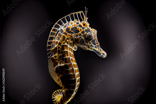 Portrait of a seahorse on a black background. generative ai
