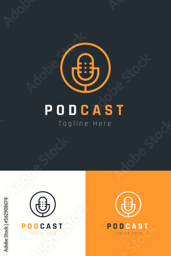 Set of podcast microphone logo vector design template with different color style
