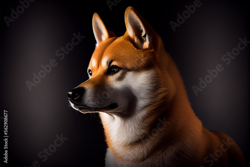 Portrait of a shiba inu dog on a black background. generative ai