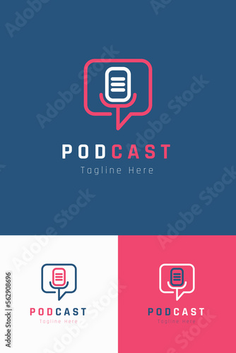 Set of podcast microphone logo vector design template with different color style