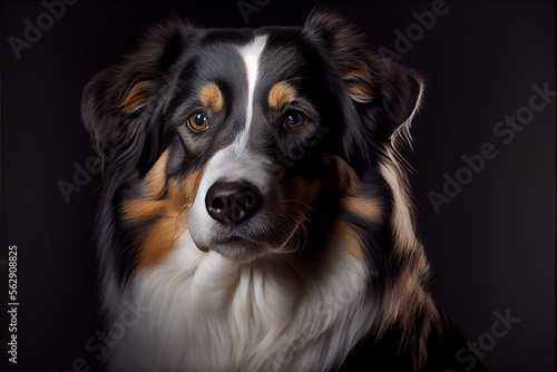 Portrait of a australian sheperd dog on a black background. generative ai