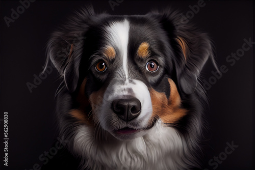 Portrait of a australian sheperd dog on a black background. generative ai