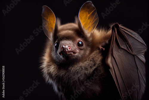 Portrait of a bat on a black background. generative ai