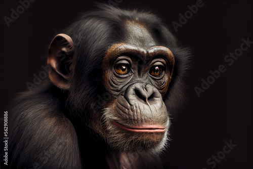 Portrait of a monkey on a black background. generative ai © Julian