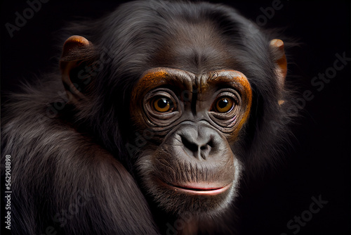 Portrait of a monkey on a black background. generative ai