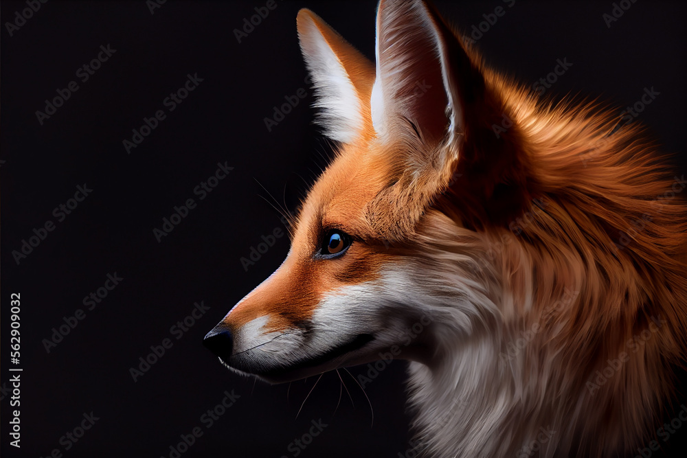 Fototapeta premium Portrait of a fox on a black background. generative ai