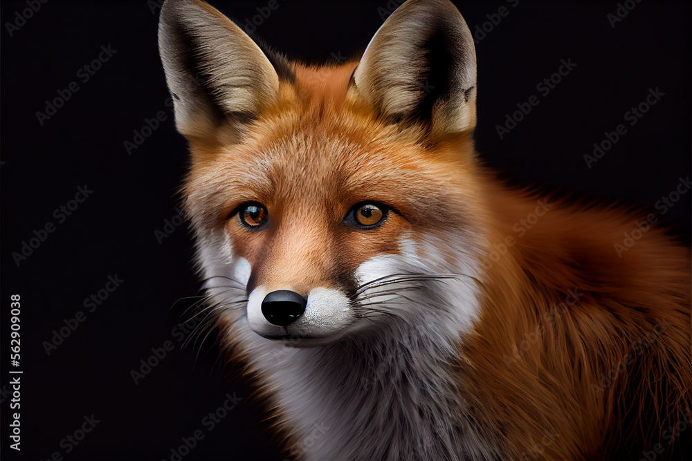 Portrait of a fox on a black background. generative ai Portrait of a fox on a black background. generative ai