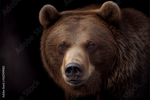 Portrait of a brown bear on a black background. generative ai