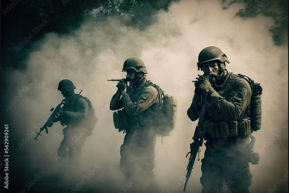 soldiers in a cloud of smoke.Generative AI