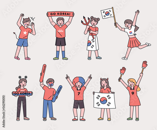 Korea's soccer cheering team Red Devils supporters. A collection of avatars in different styles.