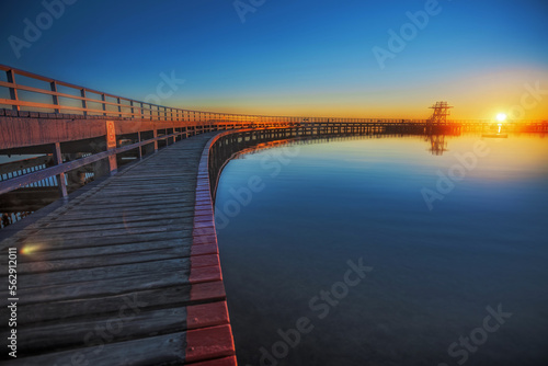Timber walkway surrounding Eastern Beach Swimming Pool, Geelong, Australia