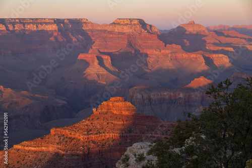 Sunset view into the Grand Canyon National Park from South Rim, Arizona 