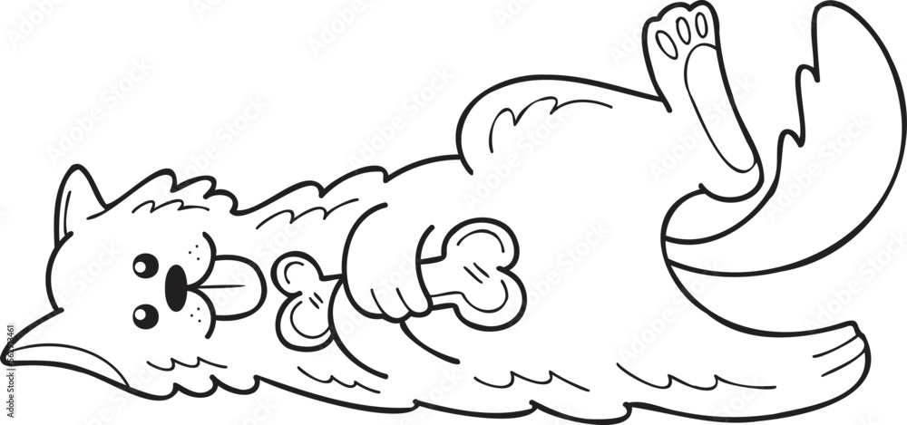 Hand Drawn Samoyed Dog holding the bone illustration in doodle style Hand Drawn Samoyed Dog holding the bone illustration in doodle style