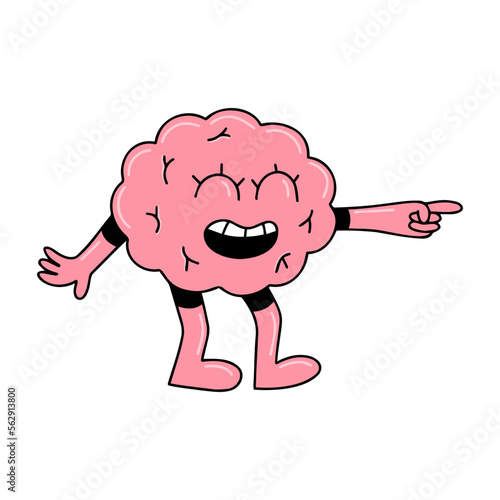 Brain emotion vector cartoon character cute face laughing point finger mocking have fun joking funky fooling isolated on white background