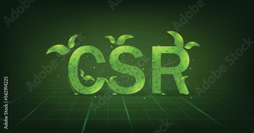 CSR on green background.Corporate social responsibility and giving back to the community on a green background.modern business concept.