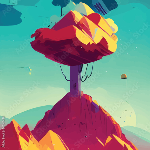 Abstract colorful rock tree. 3d illustration. - Colorful Stylistic Art