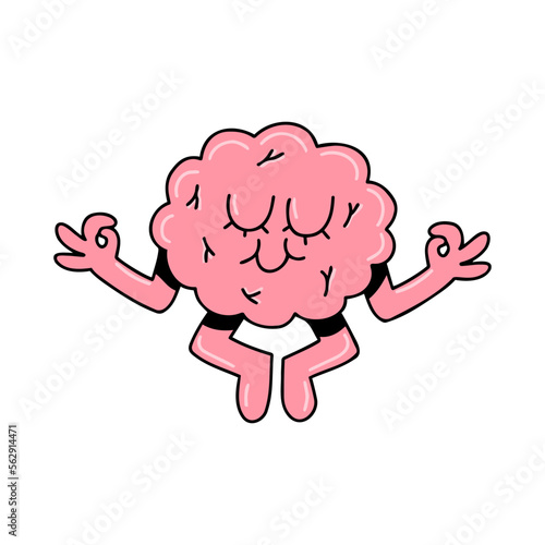 Brain emotion vector cartoon character cute face meditate lotus pose fly levitate peaceful mind calm focused isolated on white background