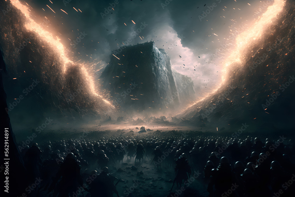 Storming of medieval castle fortress, siege of city walls. The battle ...