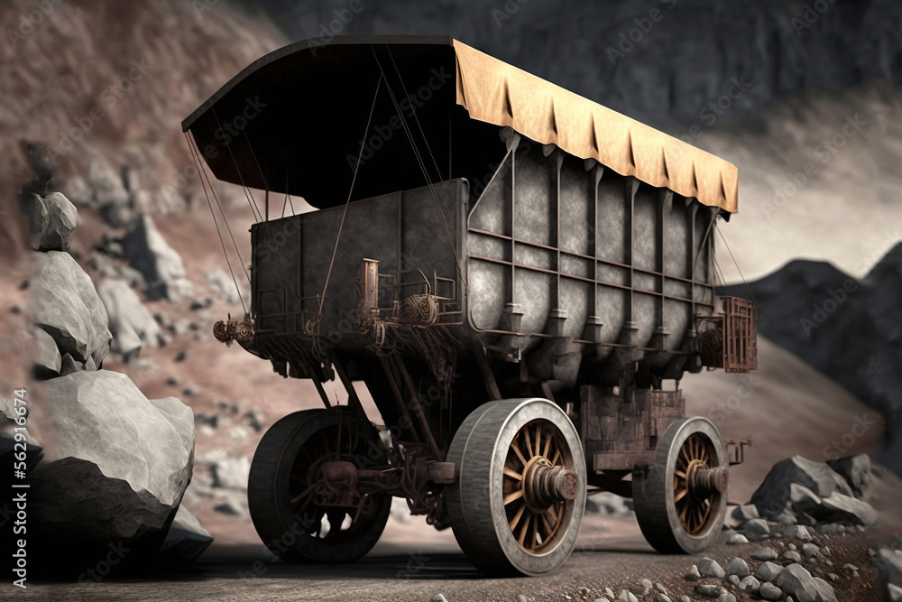 Obraz premium Old rusty wagon for an underground mine, generative ai