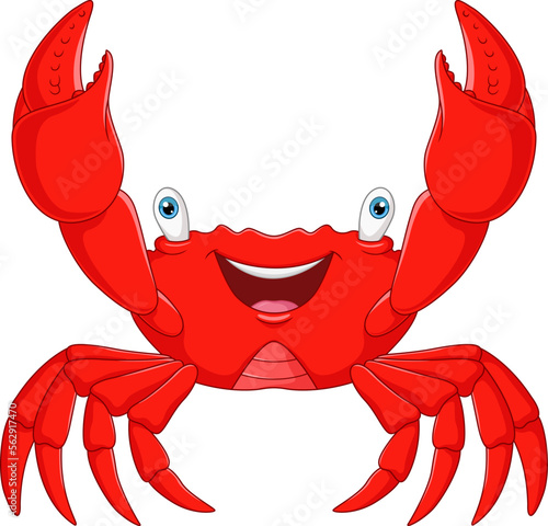 Cartoon happy crab on white background