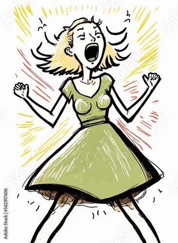 A woman forcefully releases her negative emotions, screaming and appearing to explode with rage. Captivating composition for emotive power or graphic interest.