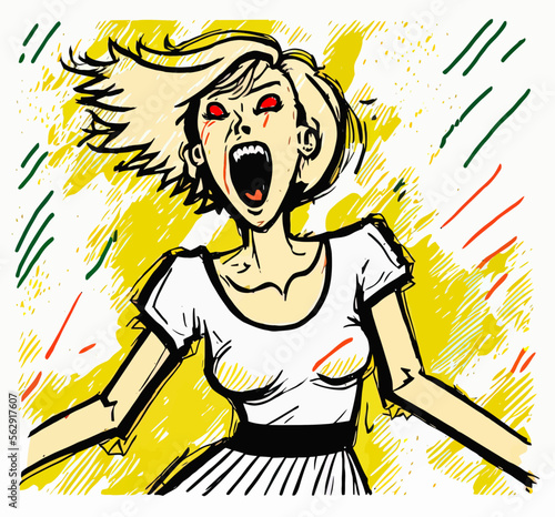 Woman unleashing her anger in a powerful display of rage, perfect for eliciting emotion in any project.