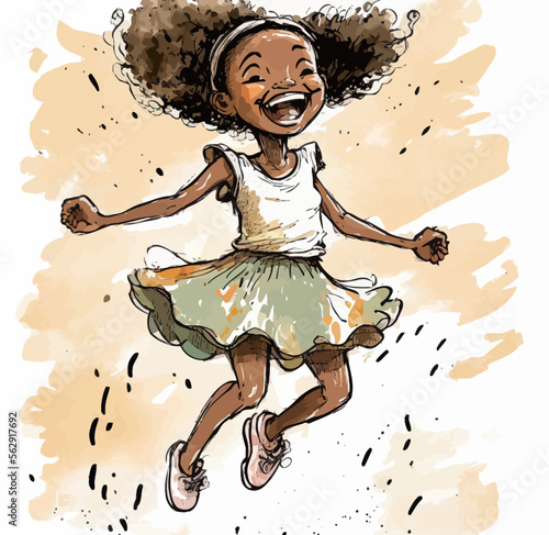 Liberated African woman radiates joy, leaping and shouting in celebration with a beaming smile. Expressing positivity and representing perfect news moment.