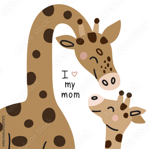 Mother's Day vector cards. Cute Giraffe mom and baby.