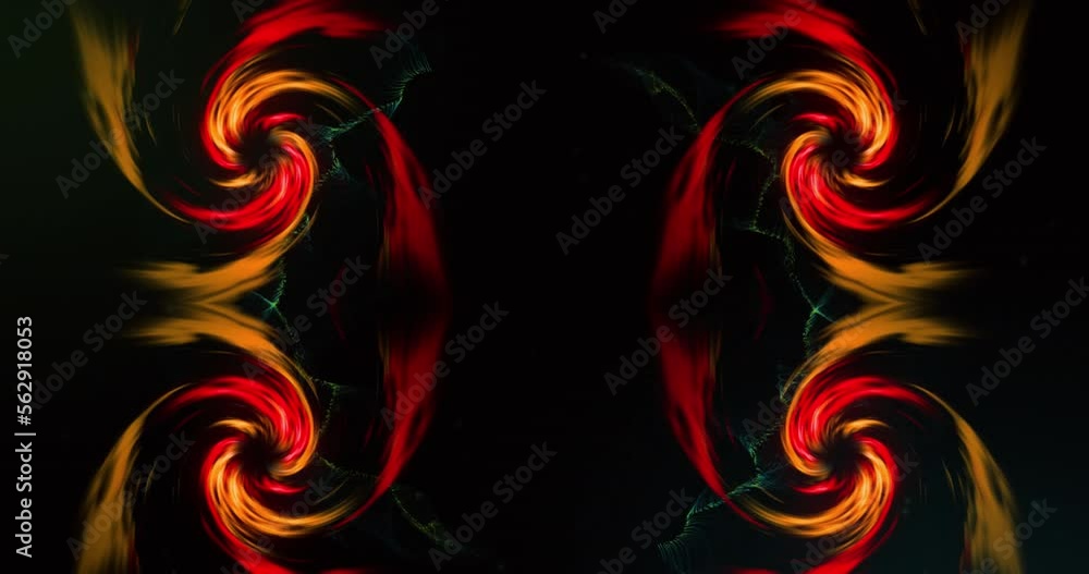 Animation of four red digital waves spinning against copy space on black background Animation of four red digital waves spinning against copy space on black background