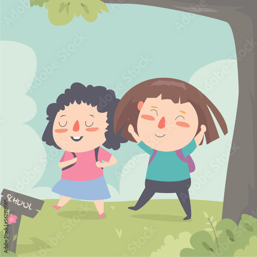 Cute Children Flat Study Illustration