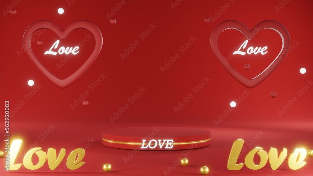 3D rendering of red podium for Valentine products on Valentine's Day. 3D rendering of red podium for Valentine products on Valentine's Day.